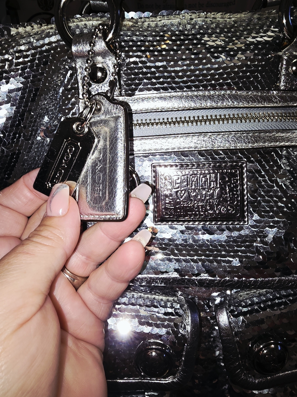 Coach Poppy Silver Sequin Spotlight Tote Bag - Picture 3 of 10
